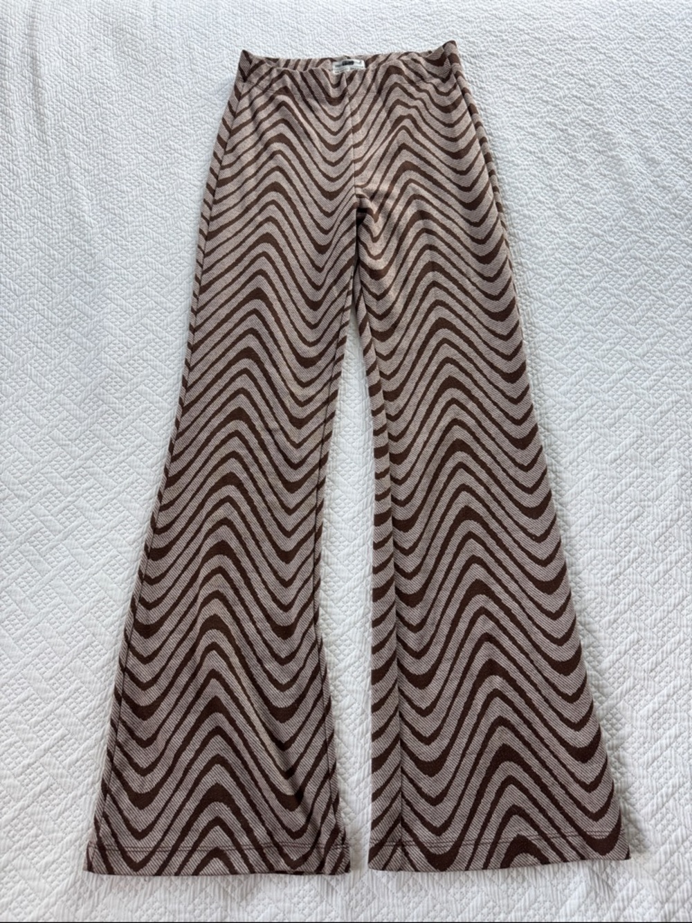 Urban Outfitters Wavy Stripe Knit Flare Pants in Brown & Tan